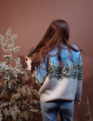 Styled view of Hem & Thread ski bear sweater for mountain lodge looks