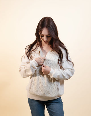HEM & THREAD Women's Oatfield Crochet Fleece Pullover - 140 Sweatshirts + Sweaters - The Farmhouse