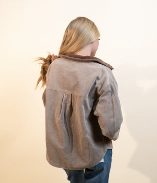 HEM & THREAD Women's Taupe Timber Color Block Shacket - 160 Outerwear - The Farmhouse