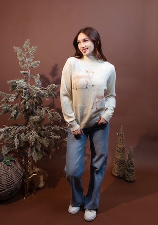 Detail view of mock neckline on Hem & Thread Winter Fawn sweater