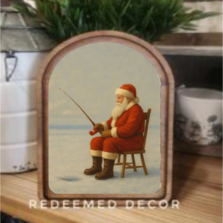 Ice Fishing Santa Arch Framed Art, 6”x8” - 420 Home Decor - The Farmhouse