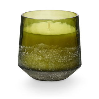 Balsam and cedar scented candle in Baltic glass vessel with salt-kissed finish