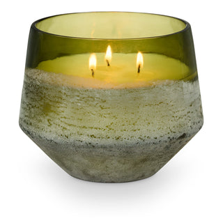 Styled view of large Baltic glass holiday candle