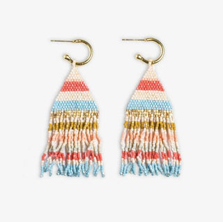 James Mini Gold Hoop Two - Tone Stripes Beaded Fringe Earrings - Amalfi - The Farmhouse