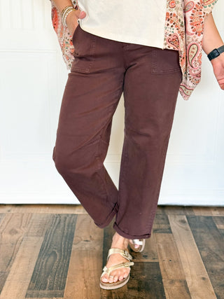 Jeans High Rise Ankle Cuffed Barrel, Chocolate - 210 Jeans - The Farmhouse