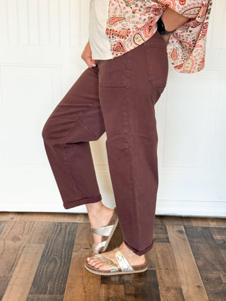Jeans High Rise Ankle Cuffed Barrel, Chocolate - 210 Jeans - The Farmhouse