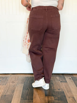 Jeans High Rise Ankle Cuffed Barrel, Chocolate - 210 Jeans - The Farmhouse