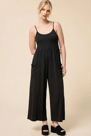 Jersey Knit Spaghetti Strap Jumpsuit, Black - 180 One Piece Outfits - The Farmhouse