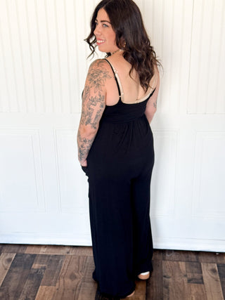 Jersey Knit Spaghetti Strap Jumpsuit, Black - 180 One Piece Outfits - The Farmhouse