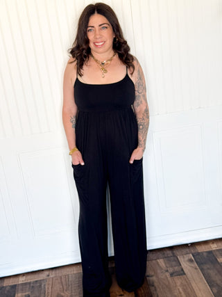 Jersey Knit Spaghetti Strap Jumpsuit, Black - 180 One Piece Outfits - The Farmhouse