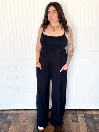 Jersey Knit Spaghetti Strap Jumpsuit, Black - 180 One Piece Outfits - The Farmhouse