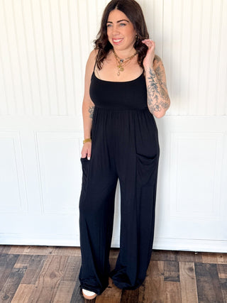Jersey Knit Spaghetti Strap Jumpsuit, Black - 180 One Piece Outfits - The Farmhouse