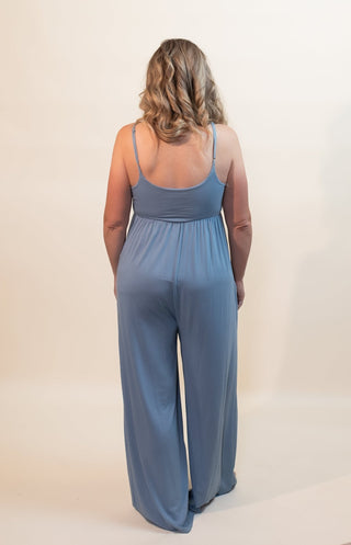 Jersey Knit Spaghetti Strap Jumpsuit, Chambray - 180 One Piece Outfits - The Farmhouse