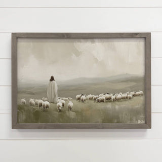 Jesus Flock of Sheep - Jesus Canvas Art - Wood Framed Decor 18x24" - 420 Home Decor - The Farmhouse