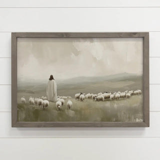 Jesus Flock of Sheep - Jesus Canvas Art - Wood Framed Decor - The Farmhouse