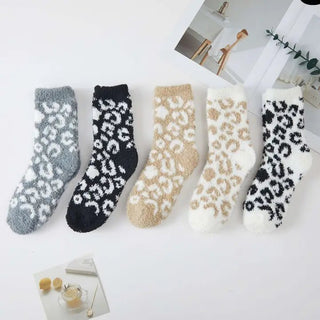 Leopard print cozy chenille socks in soft plush texture