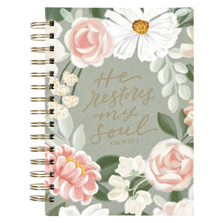 Journal Spiral - Bound Green He Restores My Soul Ps. 23:3 - 423 Stationery - The Farmhouse