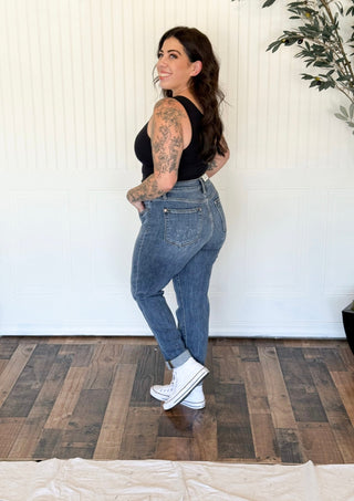 Judy Blue Hi - Rise Bleach Splash Boyfriend Denim Jeans - 210 Jeans - The Farmhouse