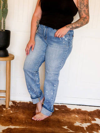 Judy Blue Mid Rise Boyfriend Fit Bleach Splatter Denim Jeans - 210 Jeans - The Farmhouse