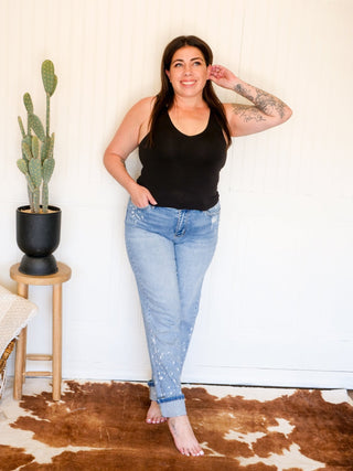 Judy Blue Mid Rise Boyfriend Fit Bleach Splatter Denim Jeans - 210 Jeans - The Farmhouse