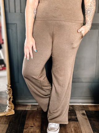 Kickstart Wide Leg Athleisure Workout Leggings, Brown - The Farmhouse