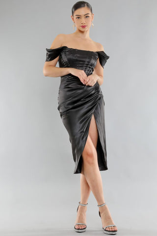 Kiss and Tell Elegant Satin Dress, Black - The Farmhouse