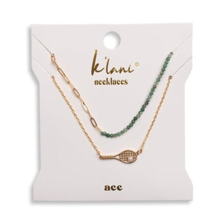 K'Lani "Ace" Gold Tennis Racket with Green Beads Necklace Set - 290 Jewelry - The Farmhouse