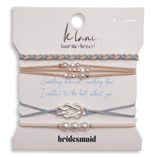 K'LANI "Bridesmaid" Cream & Blue with Pearl Accent Adjustable Hair Tie Bracelets - 290 Jewelry - The Farmhouse