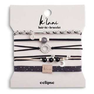 K'LANI "Eclipse" Black, White & Grey With Silver Metallic & Moon Accent Hair Tie Bracelets - 290 Jewelry - The Farmhouse