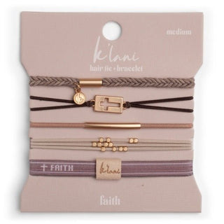 K'LANI "Faith" Warm Neutrals with Gold Cross Hair Tie Bracelets - 290 Jewelry - The Farmhouse