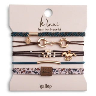 K'LANI "Gallop" Horse & Bit Equestrian Accents in Rich Brown & Blue Hair Tie Bracelets - 290 Jewelry - The Farmhouse