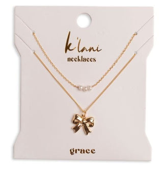 K'LANI "Grace" Gold Bow with Pearl Accent Necklace Set - 290 Jewelry - The Farmhouse