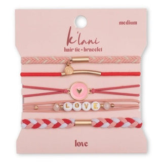 K'LANI "Love" Pink & Red with Hearts Hair Tie Bracelets - 290 Jewelry - The Farmhouse