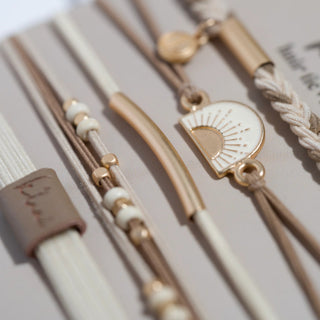 K'LANI "Rise" Cream and Tan With Gold & Sun Accents Hair Tie Bracelets - 290 Jewelry - The Farmhouse