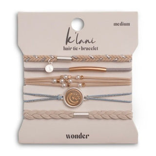 K'LANI "Wonder" Soft Creams & Blues with Pearls & Gold Hair Tie Bracelets - 290 Jewelry - The Farmhouse