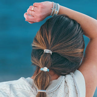 K'LANI "Wonder" Soft Creams & Blues with Pearls & Gold Hair Tie Bracelets - 290 Jewelry - The Farmhouse