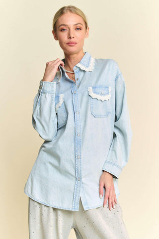 Lace Heart Horizon Chambray Button Up Shirt - The Farmhouse