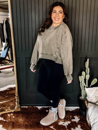 Laidback Luxe Oversized Lounge Top, Olive - The Farmhouse