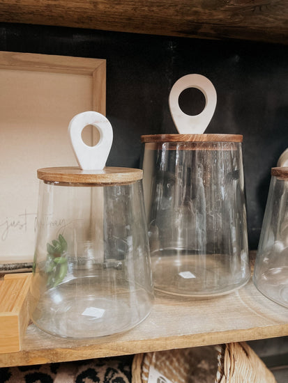 Large Glass Jar W/ Wood and Marble Lid - The Farmhouse