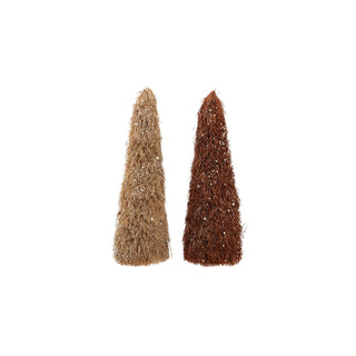 Handcrafted grass cone tree with glitter and white bead accents