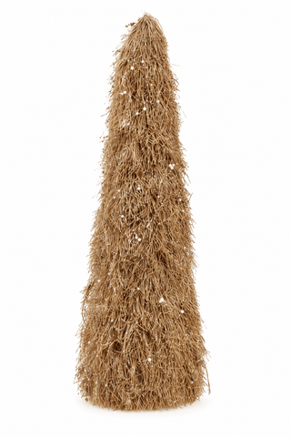Detail view of white bead accents on natural grass cone tree