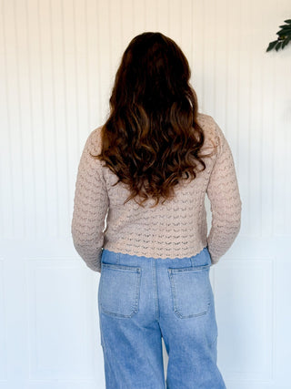 Latte Pointelle Scallop - Hem V - Neck Sweater - 100 Casual Tops - The Farmhouse