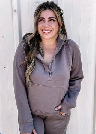 Layover Luxe Athleisure Modal Poly Span Quarter Zip Hoodie - Mocha - The Farmhouse