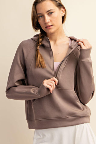 Layover Luxe Athleisure Modal Poly Span Quarter Zip Hoodie - Mocha - The Farmhouse