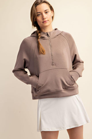 Layover Luxe Athleisure Modal Poly Span Quarter Zip Hoodie - Mocha - The Farmhouse