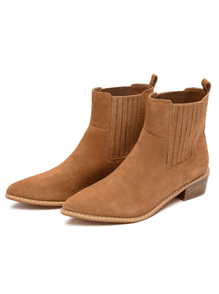 Leonor Suede Ankle Boot in Tan - 100 Western Boots - The Farmhouse