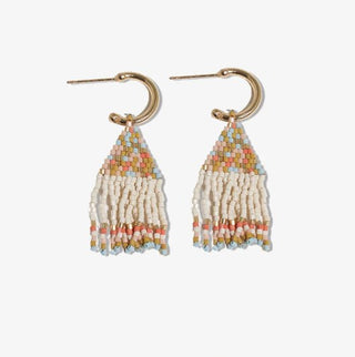 Leta Mini Gold Hoop Confetti Top And Stripe Short Fringe Earrings - Amalfi - The Farmhouse