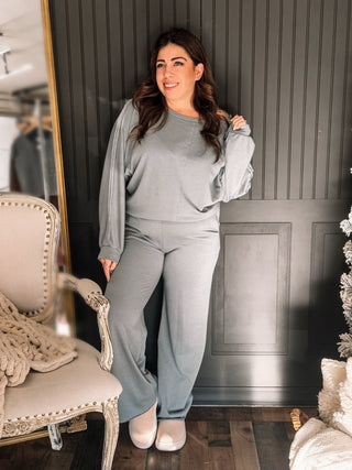 Level Up Athleisure French Terry Boat Neck Top & Pant Set, Stone Blue - The Farmhouse