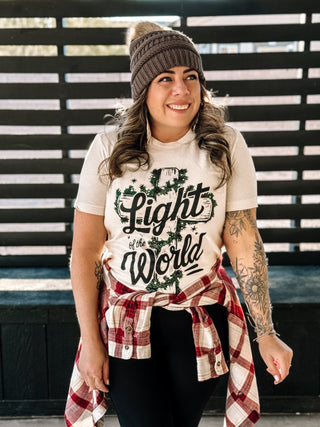 Light Of The World Christian Boho Christmas Graphic Tee, Natural - The Farmhouse