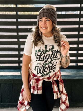 Light Of The World Christian Boho Christmas Graphic Tee, Natural - The Farmhouse